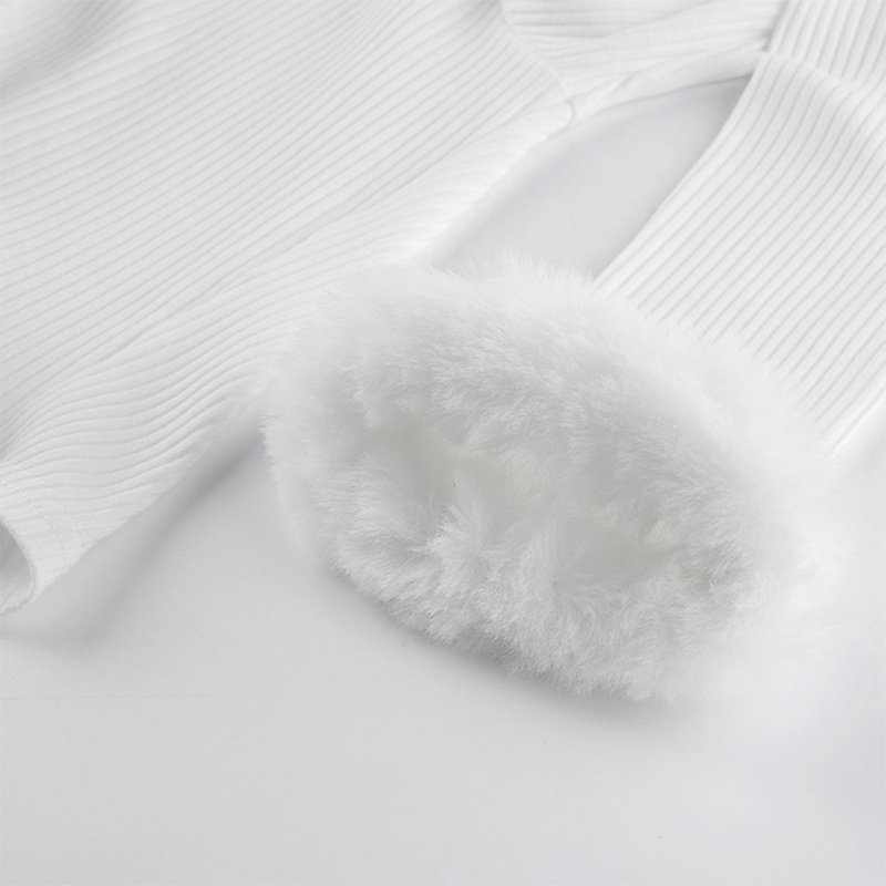Áo Khoác Cardigan Dệt Kim Tay Dài Viền Lông Giả Màu Trơn Cột Dây Phía Trước Thời Trang Cho Nữ