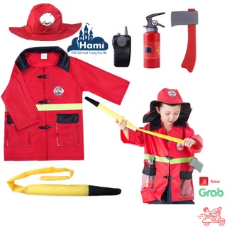 Trang phục lính cứu hỏa cho bé trai size 15kg, 30kg kèm nón và phụ kiện hm0340
