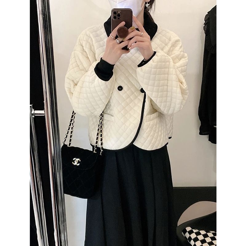 Set Áo Khoác cotton Ngắn Kẻ Sọc Caro Phối Chân Váy Lưng Cao Thời Trang Thu Đông 2022 Sang Trọng Cho Nữ