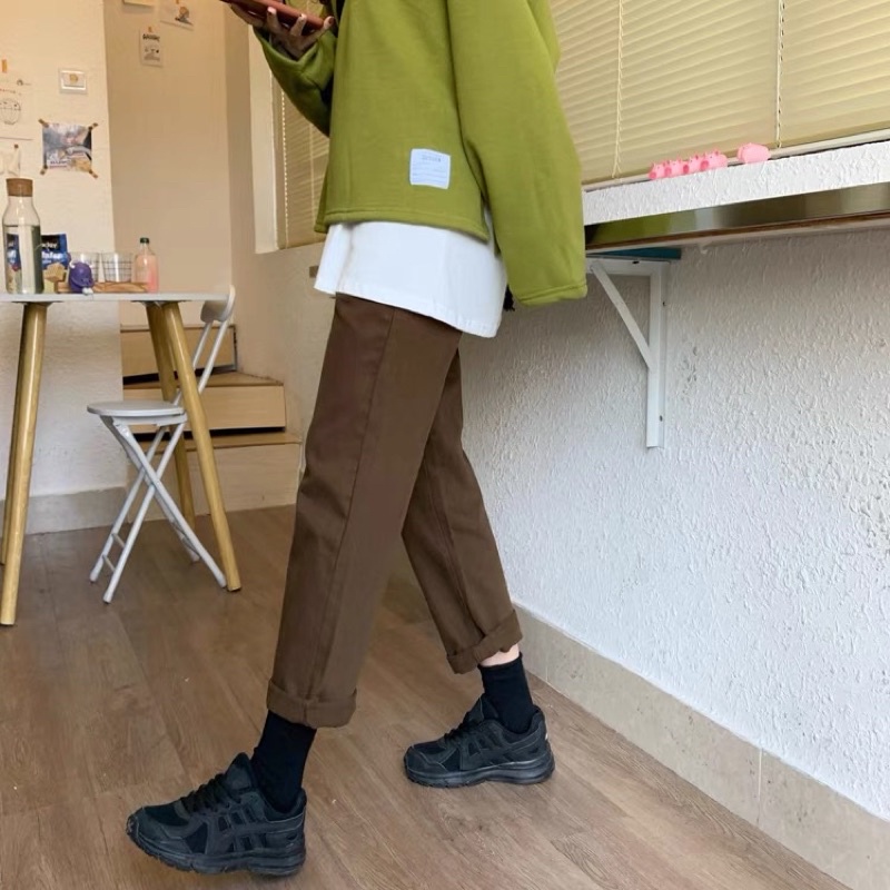 Quần jean suông dáng baggy màu khaki nâu dễ mặc, che khuyết điểm-344