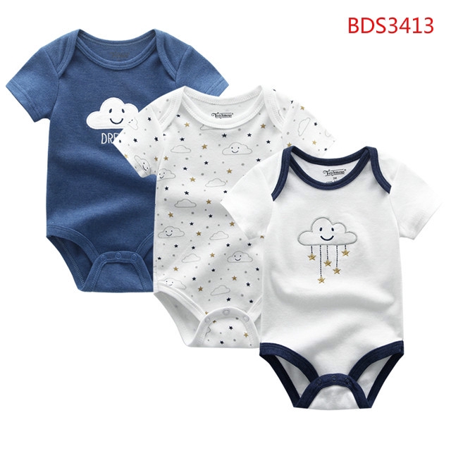 Bộ 3 áo liền quần bằng cotton họa tiết hoạt hình đáng yêu cho bé gái