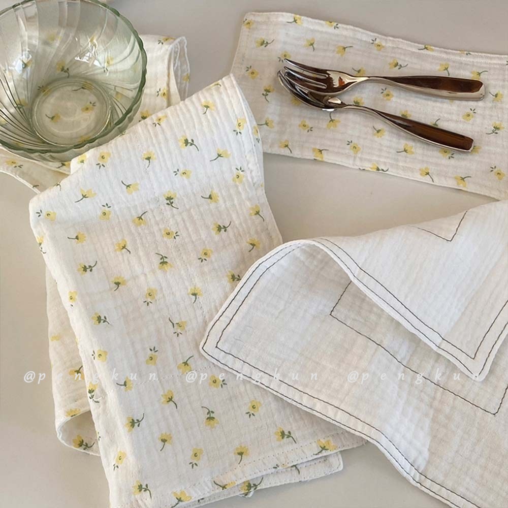 Bộ 3 Khăn Trải Bàn Bằng cotton Họa Tiết Hoa Phong Cách Hàn Quốc