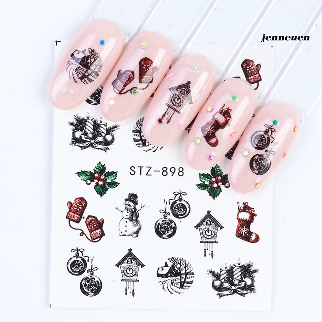 [Hàng mới về] Bộ 12 Đề Can Dán Trang Trí Móng Chuyển Họa Tiết Bông Tuyết/Chuông/Tuần Lộc Giáng Sinh