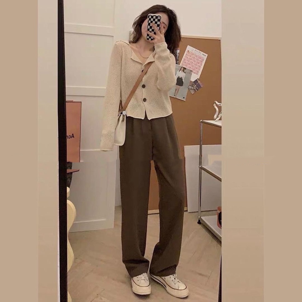 Quần Suông Ống Rộng 105cm Ulzzang Nâu Tây