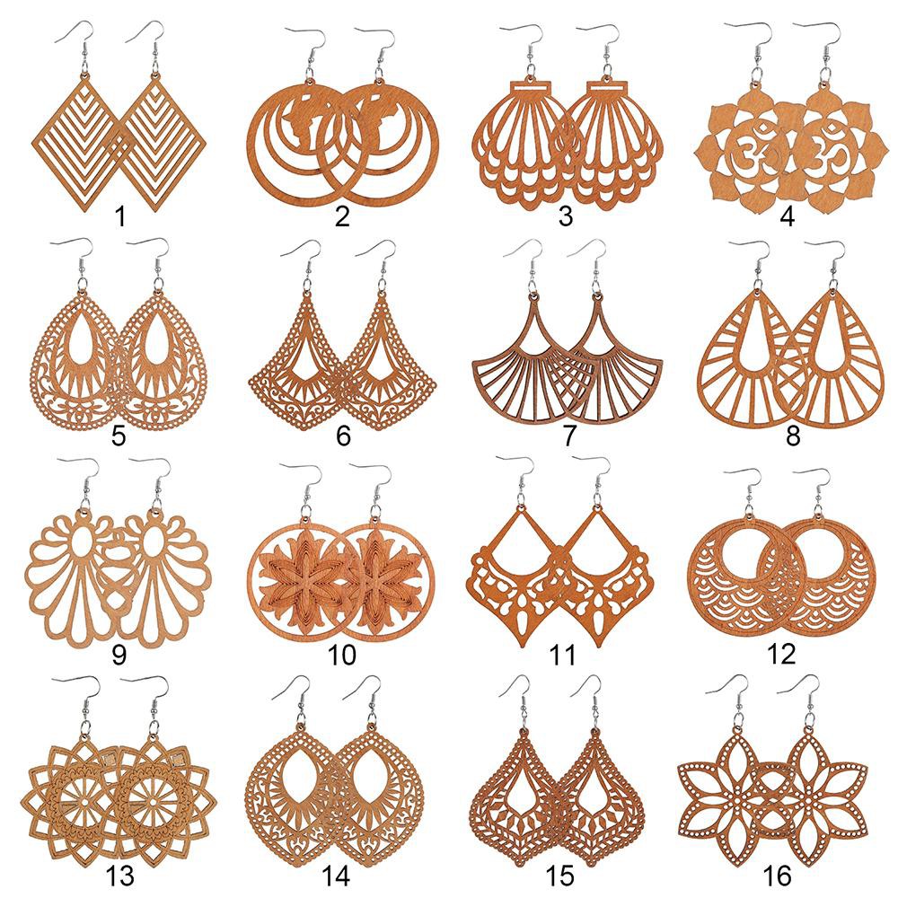 Đôi bông tai bằng gỗ dáng dài phong cách bô hem dành cho nữ