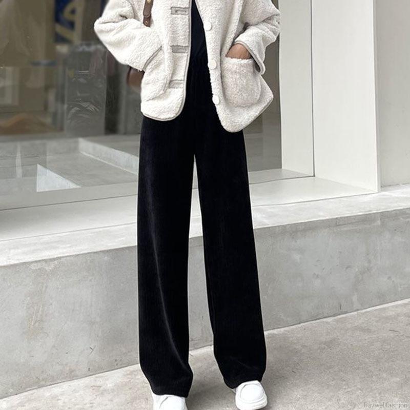 Quần dài ống rộng lưng cao chất liệu nhung dày dặn thời trang | BigBuy360 - bigbuy360.vn