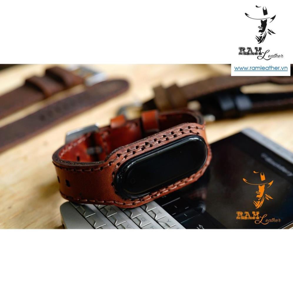 Dây Miband 4 / Miband 3 Da Bò Thật Rất Đẹp Nâu Đỏ - Ram Leather Cực Kỳ Sang Trọng Ram Leather