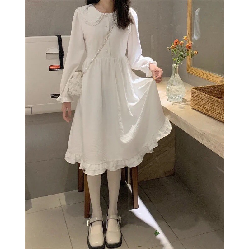 (Sẵn 1 trắng ngà) Váy trắng dài bánh bèo tiểu thư[Hàng ord 12-25 ngày k có sẵn] | BigBuy360 - bigbuy360.vn