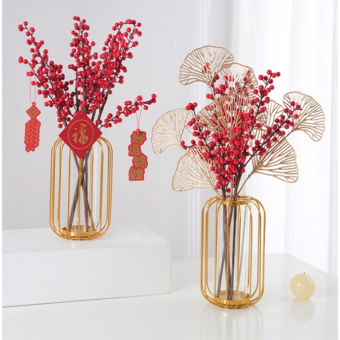 Bình hoa khung kim loại sơn vàng sang trọng decor trang trí nhà cửa phòng khách-ngủ-làm việc trưng bày, cao 21cm