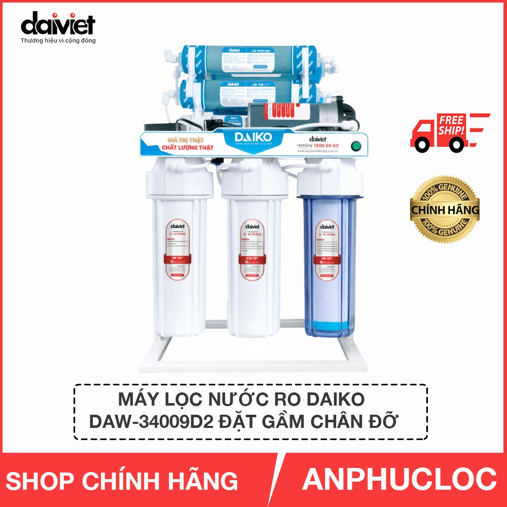 [Mã ELMS5TR giảm 5% đơn 5TR] máy lọc nước Daiko đặt gầm DAW-34009D2 loại có chân đỡ