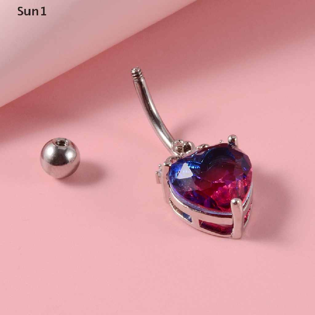 1 Khuyên Rốn Hình Trái Tim Bằng Thép Đính Đá Zircon Dễ Thương Cho Nữ