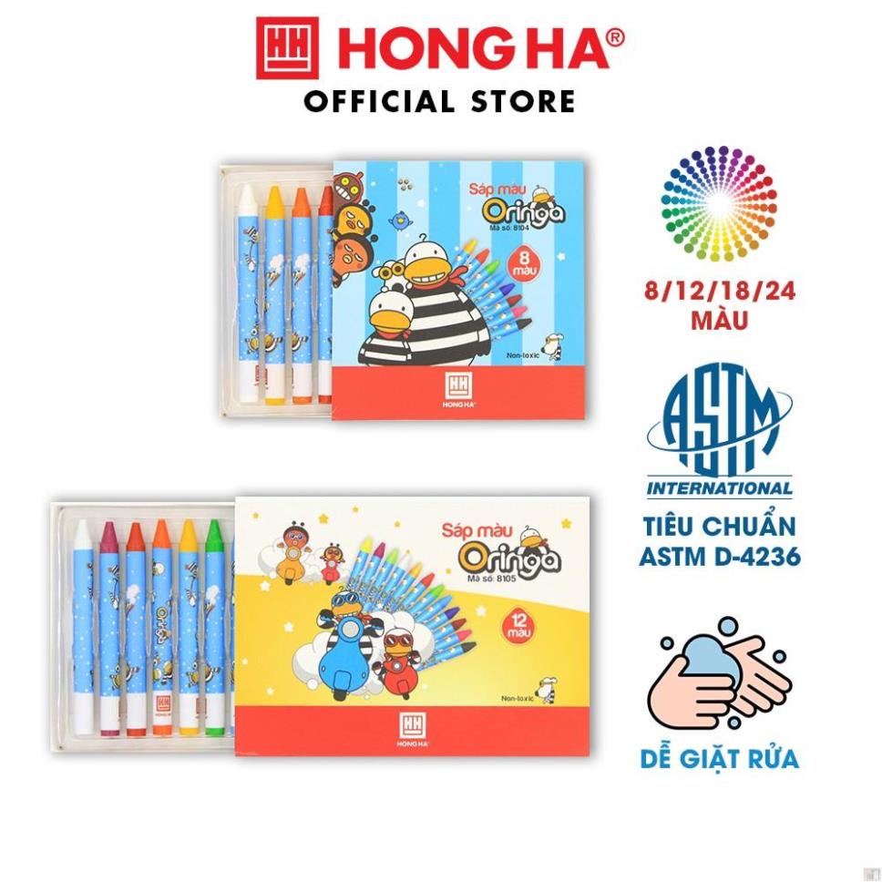 Màu sáp Hồng Hà | Sáp màu Oringa 8/12/18/24 màu dành cho học sinh mẫu giáo, tiểu học .