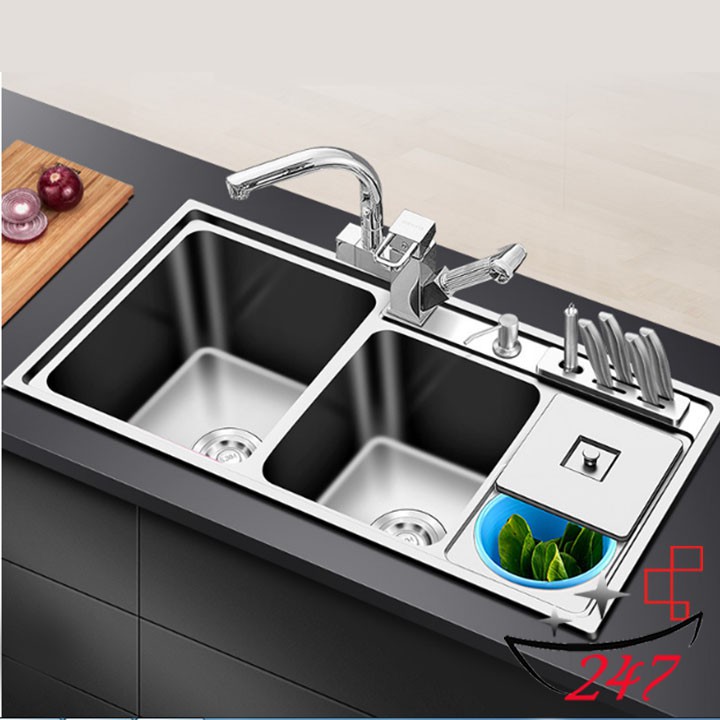 Chậu rửa chén bát  inox 304 ⚡ Hàng Cao Cấp⚡ - Bồn rửa chén đúc inox 304 [ Tặng kèm bộ xả và rổ rút gọn đa năng]