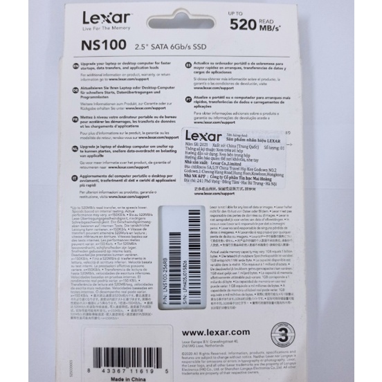 Ổ cứng SSD Lexar NS100 256GB (Đoc 520MB/s - Ghi 450MB/s) - Bảo hành 36T | BigBuy360 - bigbuy360.vn