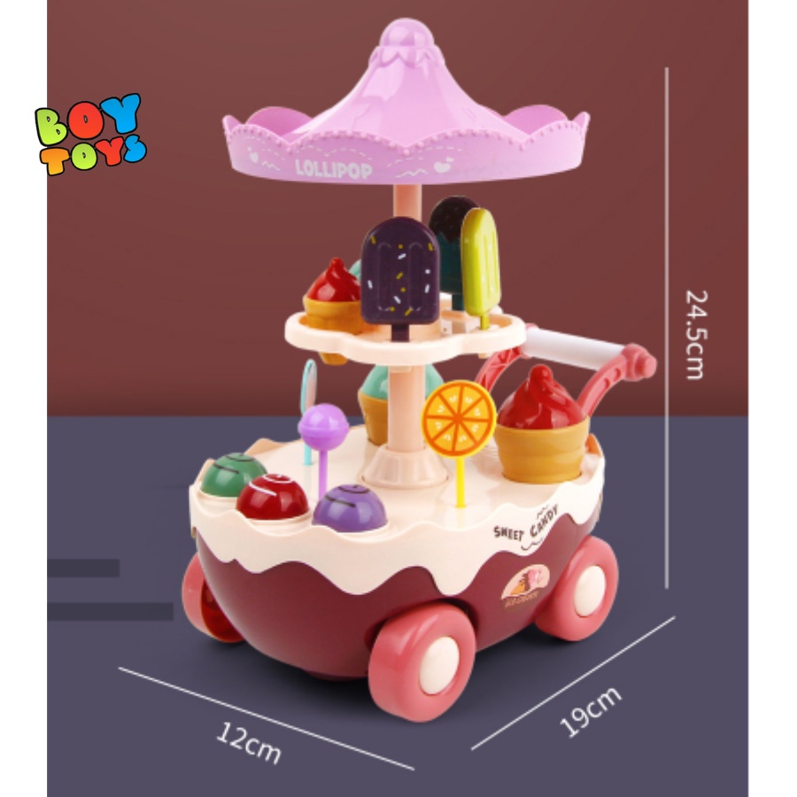 [SIZE LỚN] Đồ chơi xe đẩy bán kem có nhạc và đèn, trục quay 360 độ hấp dẫn cho bé, đồ chơi bé gái thú vị