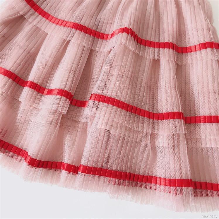 Đầm cho bé gái phối bèo thêu họa tiết cầu vồng xinh xắn