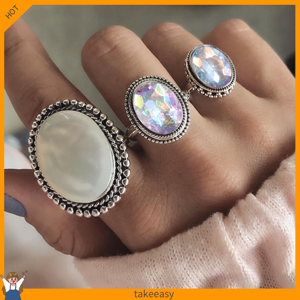 Bộ Nhẫn Đính Đá Nhân Tạo Thiết Kế Độc Đáo Thời Trang Cho Nữ