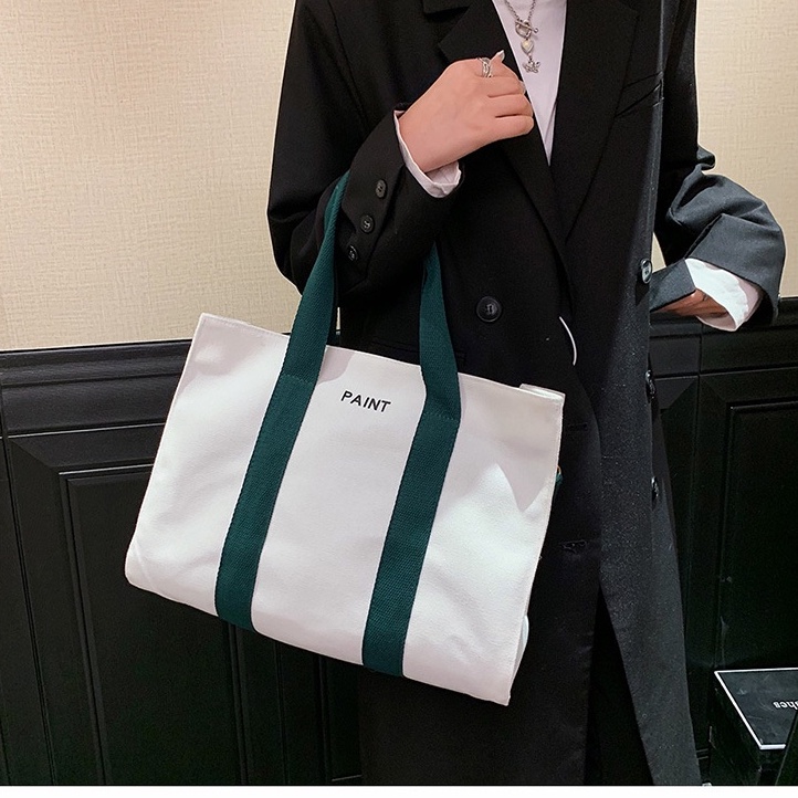 Túi Xách Canvas Cỡ Lớn Họa Tiết Kẻ Sọc Đơn Giản Thời Trang Công Sở Cho Nữ