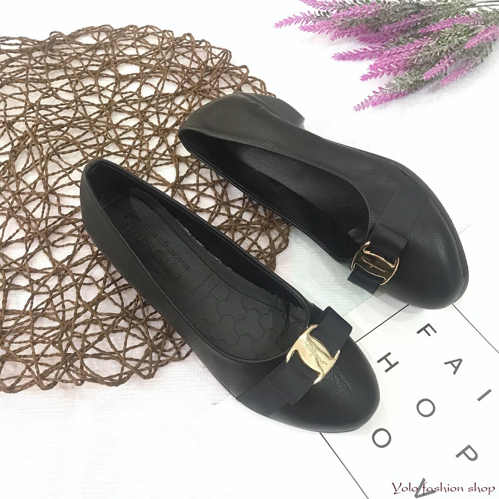 _M25 Giày cao gót nữ công sở da lì gót vuông đế 4cm hàng VNXK cao cấp
