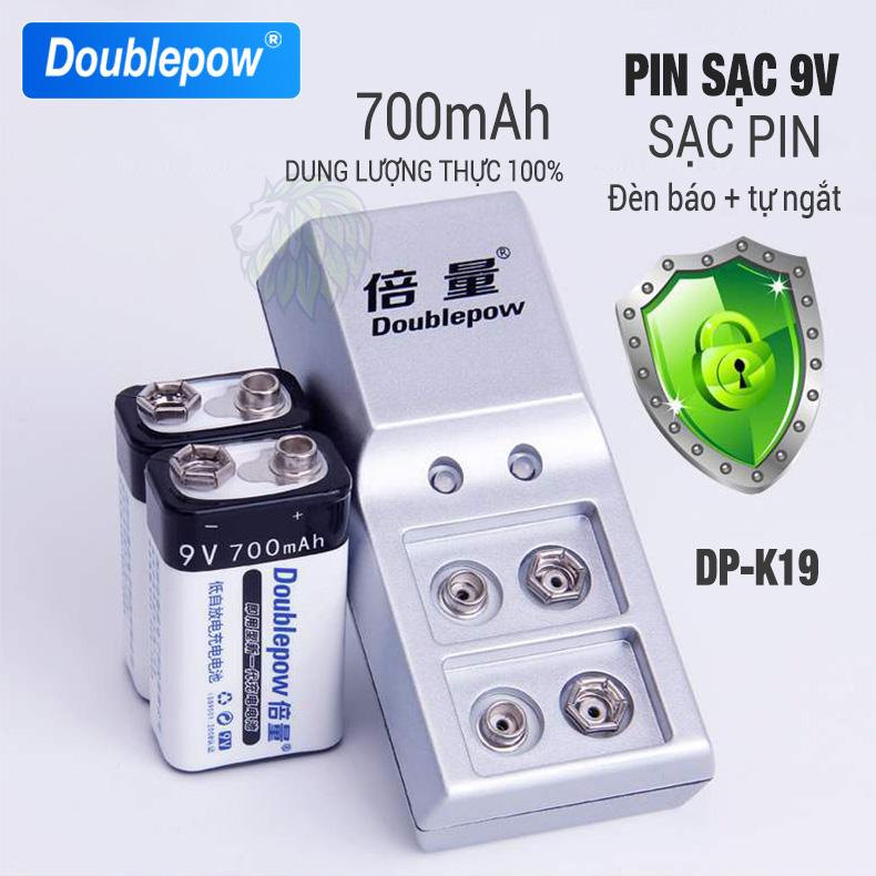 Bộ Sạc Pin 9V Kèm Pin 9V Doublepow 700mAh 6F22 dung lượng cao công nghệ mới cho micro không dây, thiết bị y tế