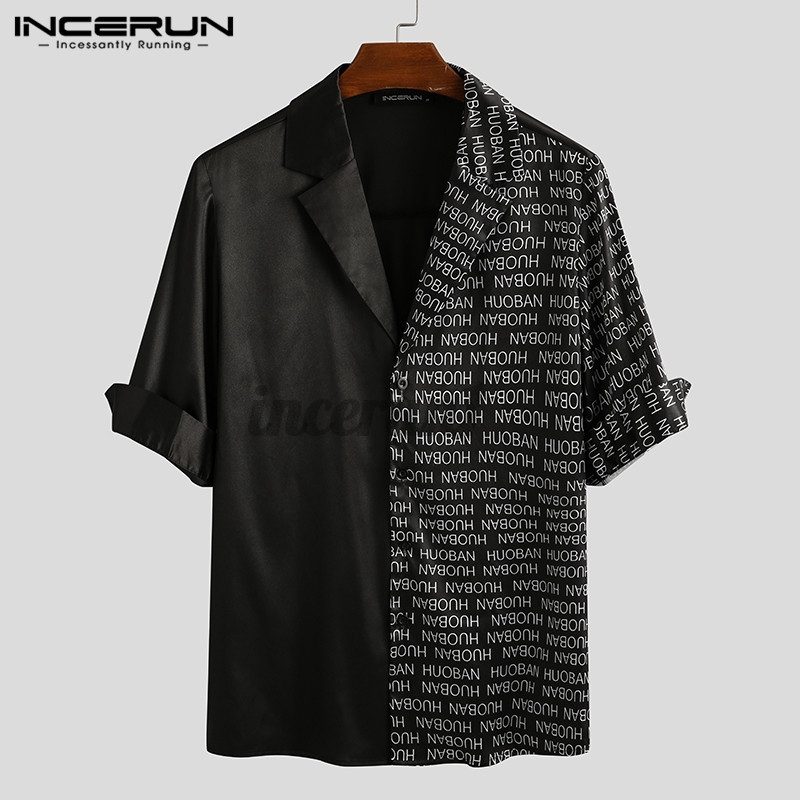 INCERUN Men's Fashion Short Sleeve V Neck Printed Loose Shirts