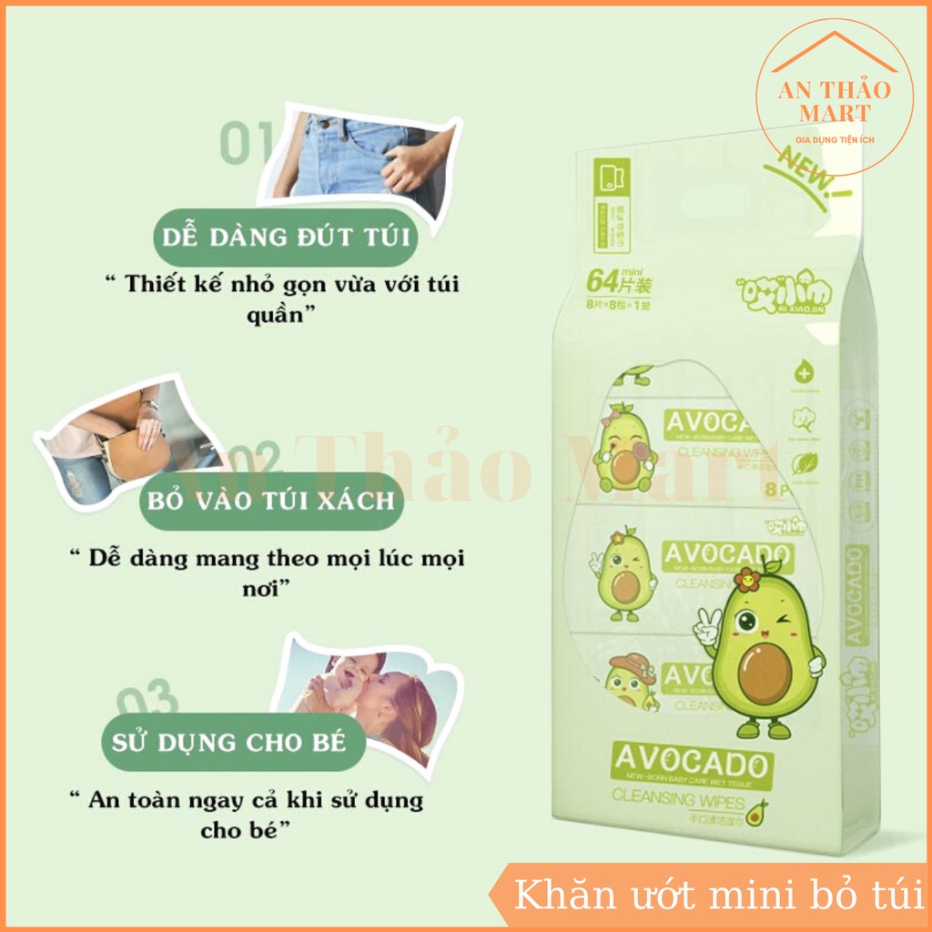 Khăn Giấy Ướt Mini Set 8 Gói  Dễ Thương Bỏ Túi Tiện Lợi, Gói Khăn Ướt Tiện Dụng Cho Bé