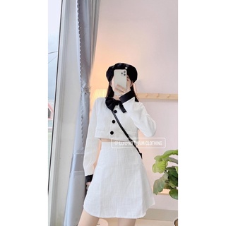 Set váy dạ cổ nơ đen