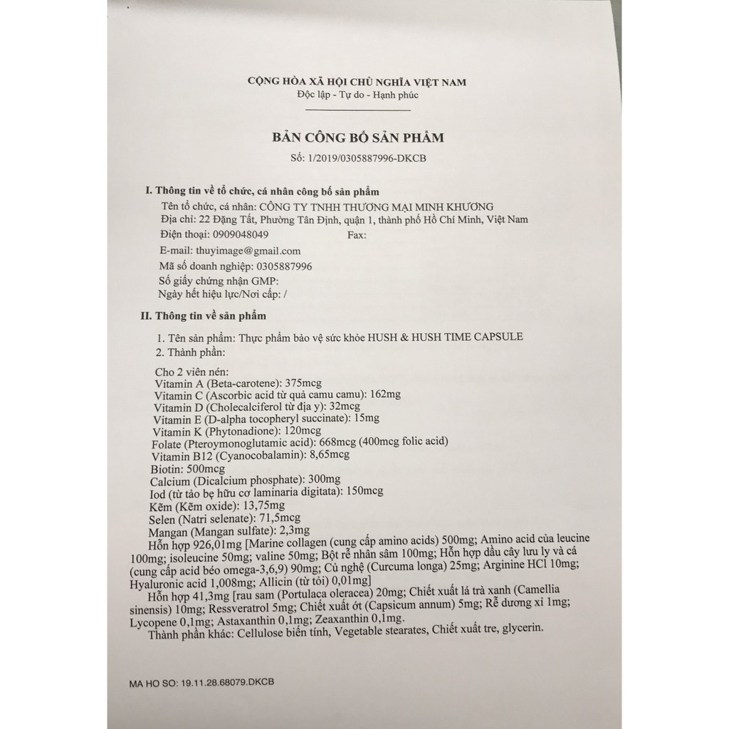 Viên uống mờ nám, trẻ hóa da Hush & Hush Skincare Time Capsule 60 viên | Thế Giới Skin Care