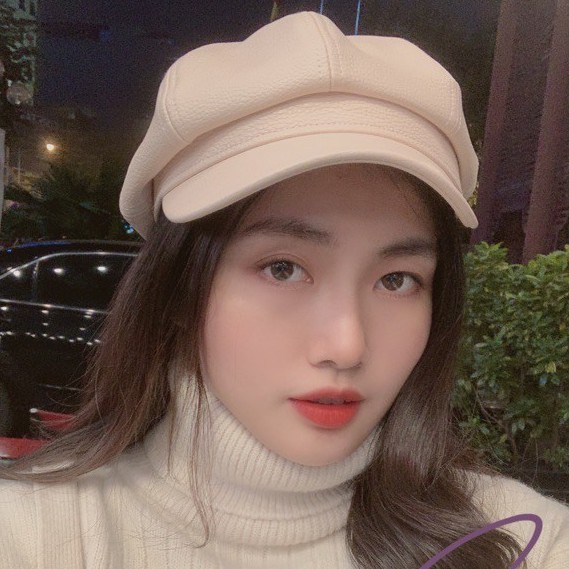 Mũ Beret Da ⚡️FREESHIP⚡️Giảm 10k Khi Nhập [MULU10K0] Nón Nồi Da Nữ Có Cạp Viền