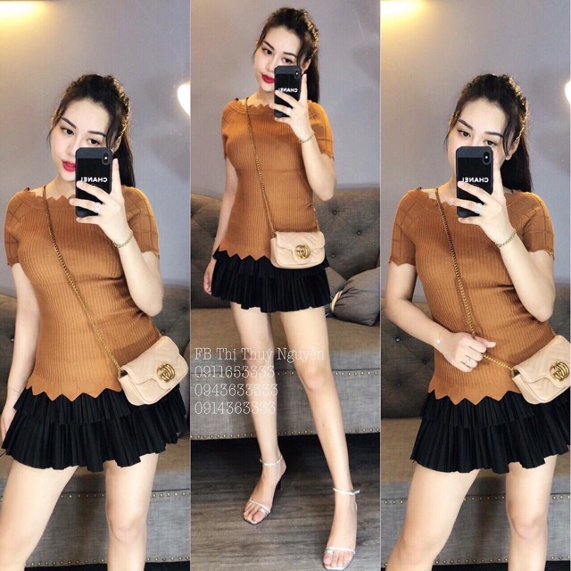 Áo len cổ viền hoa ngắn tay sọc tăm dáng ôm - NhiNhi Shop | BigBuy360 - bigbuy360.vn