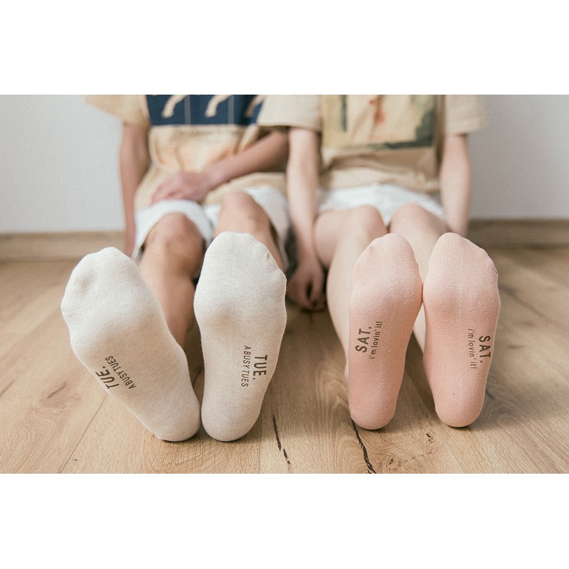 Bộ Tất 7 đôi cổ ngắn Mr.Zuing và Ms.Zuing cao cấp kèm túi đựng, Set vớ tuần 7 đôi cho 7 ngày nhiều màu