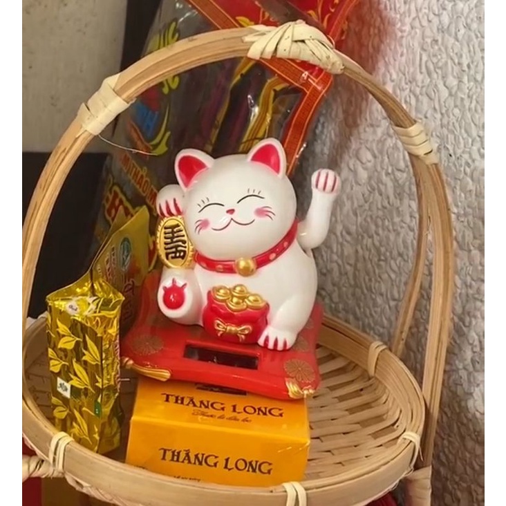 Mèo Thần Tài Vẫy Tay,mèo may mắn maneki neko Năng Lượng Mặt Trời May Mắn