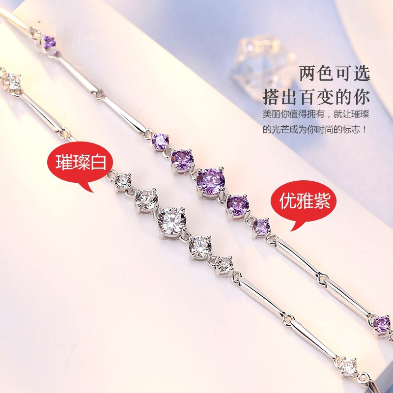 Vòng tay mạ bạc 925 đính đá quý phong cách Hàn Quốc thanh lịch cho nữ