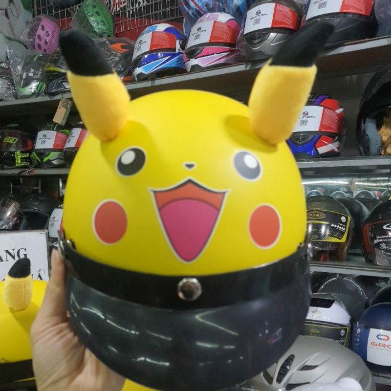 mũ bảo hiểm hình gấu nâu có tai ,picachu tai cute kèm kính thời trang ngộ nghĩnh đang yêu