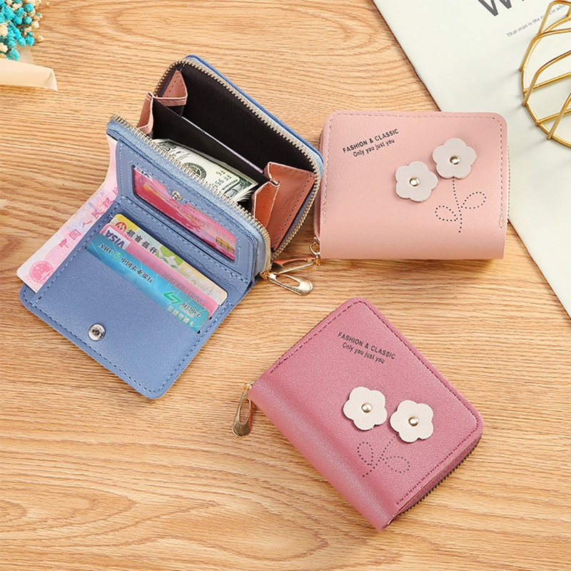 Women Mini Handheld Purse Pretty PU Leather Multiple Compartments Short Small Wallet Bag