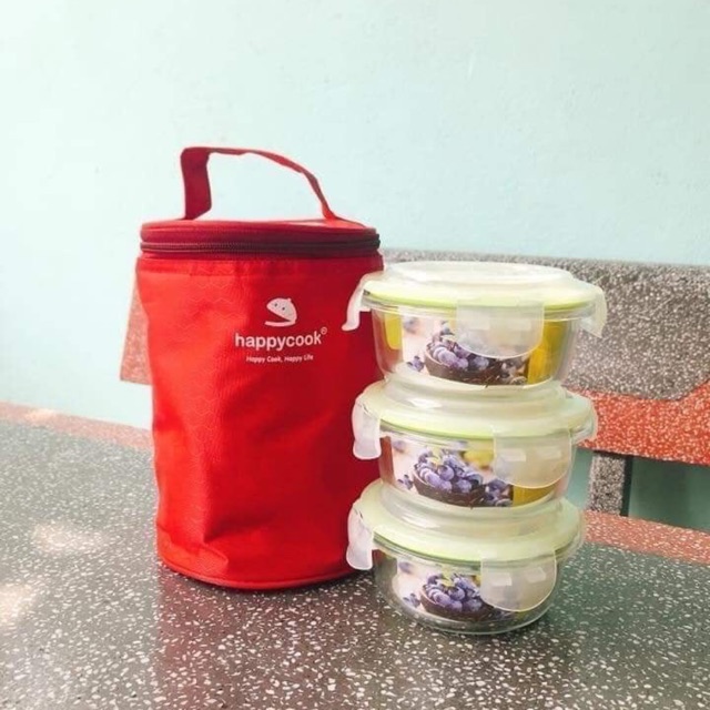 BỘ 3 HỘP THUỶ TINH KÈM TÚI GIỮ NHIỆT HAPPY COOK