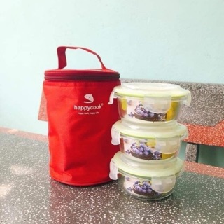 BỘ 3 HỘP THUỶ TINH KÈM TÚI GIỮ NHIỆT HAPPY COOK