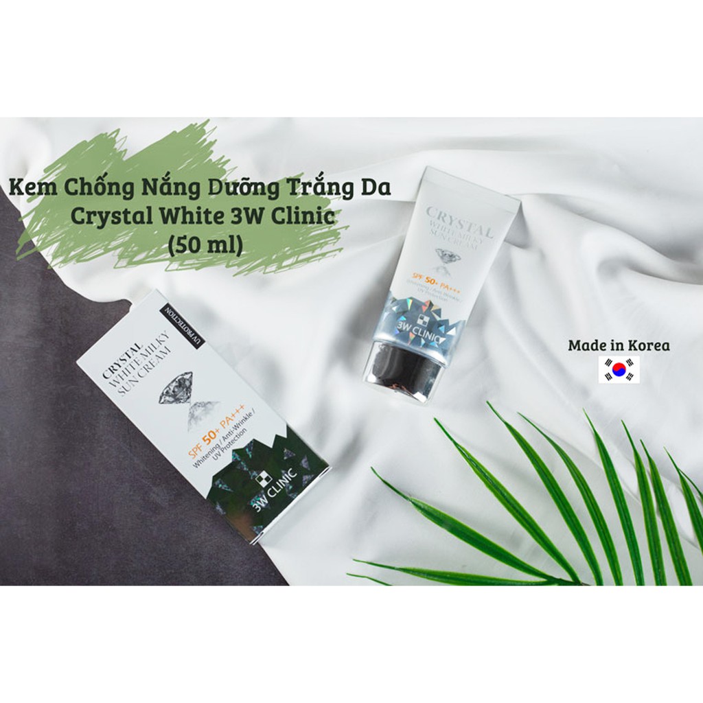 KEM CHỐNG NẮNG DƯỠNG TRẮNG DA CRYSTAL WHITE MILKY SUN CREAM 3W CLINIC 50ML