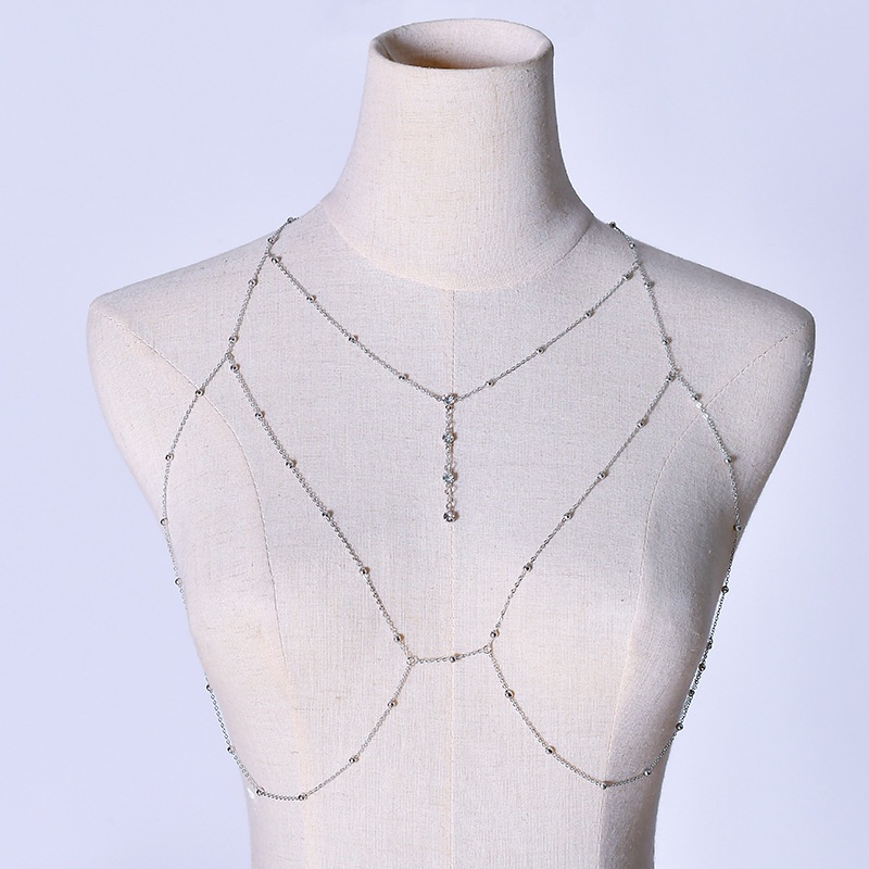 Sexy Exaggerated Waist Chain Ladies New European and American Beach Casual Body Clothing Chain Necklace Flash Diamond Pendant Tassel Necklace Chest Chain