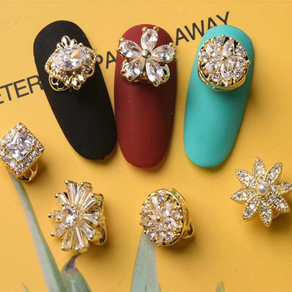 [Hàng mới về] Phụ kiện đá trang trí móng tay hình hoa 3D bằng hợp kim bền xoay được