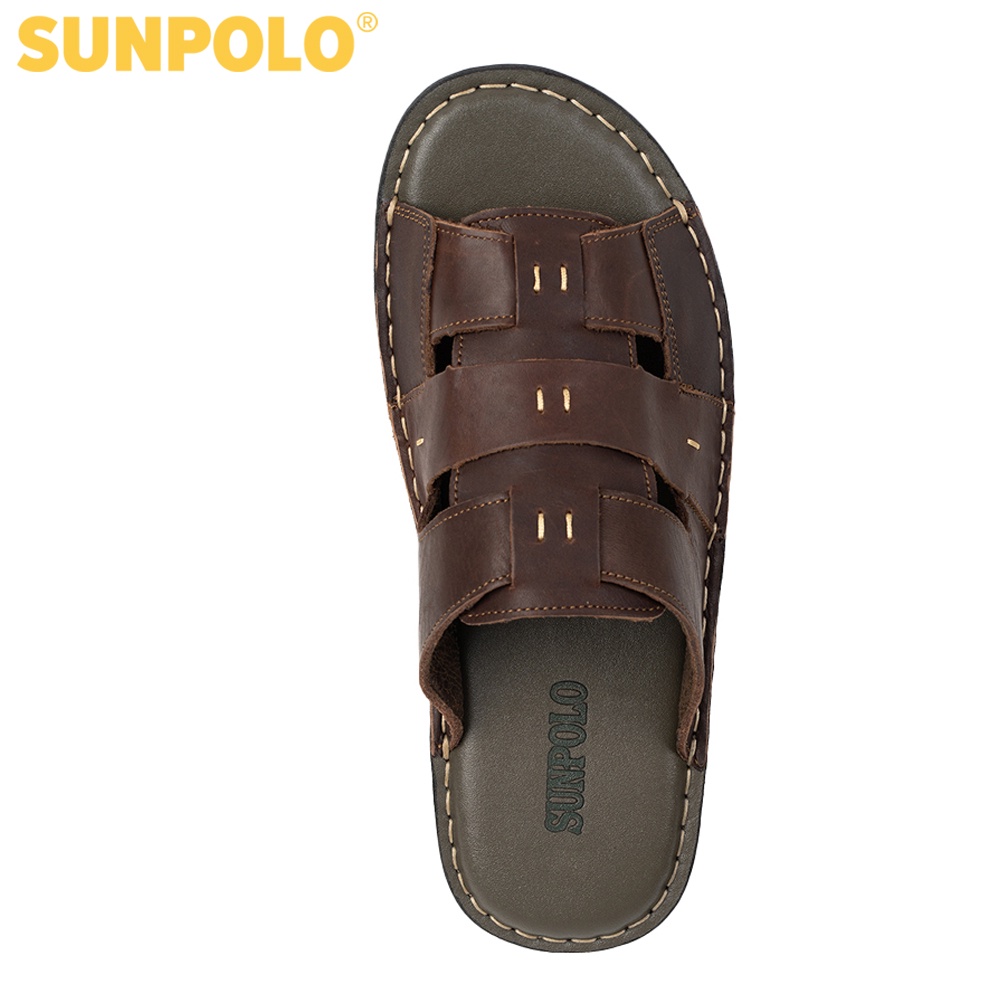 Dép Quai Ngang Nam Da Bò Cao Cấp SUNPOLO Nâu - SUA13N - Có Big size 44 45