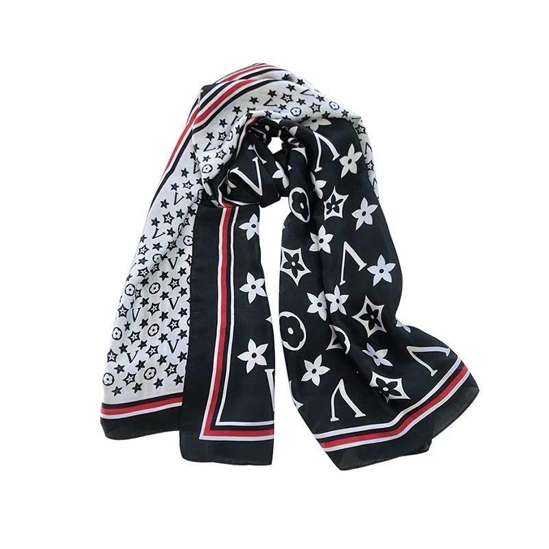 Khăn choàng cổ lụa in hoa năm cánh cao cấp 90x180cm