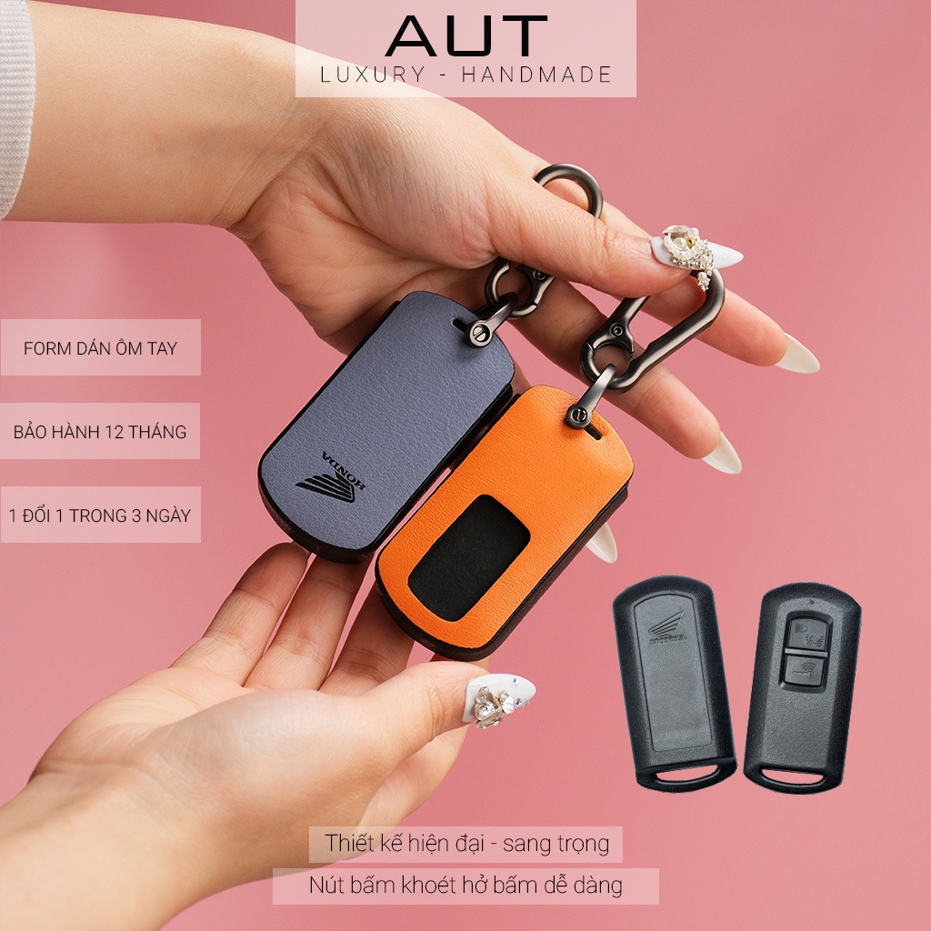 Ví da đựng chìa khóa smartkey Honda Vario 125 3 nút bấm khâu tay có dây tay cầm VRV AD