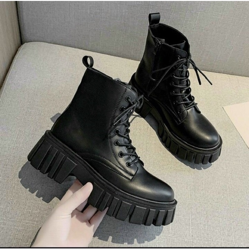 Giày bốt nữ ulzzang khoá kéo cao cổ da cao cấp