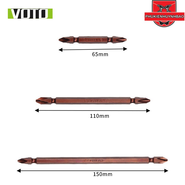 Mũi Vít 4 Cạnh 65mm 110mm 150mm 200m- Mũi Bake Vít 2 Đầu Có Nam Châm - Mũi Vít Đồng Đen