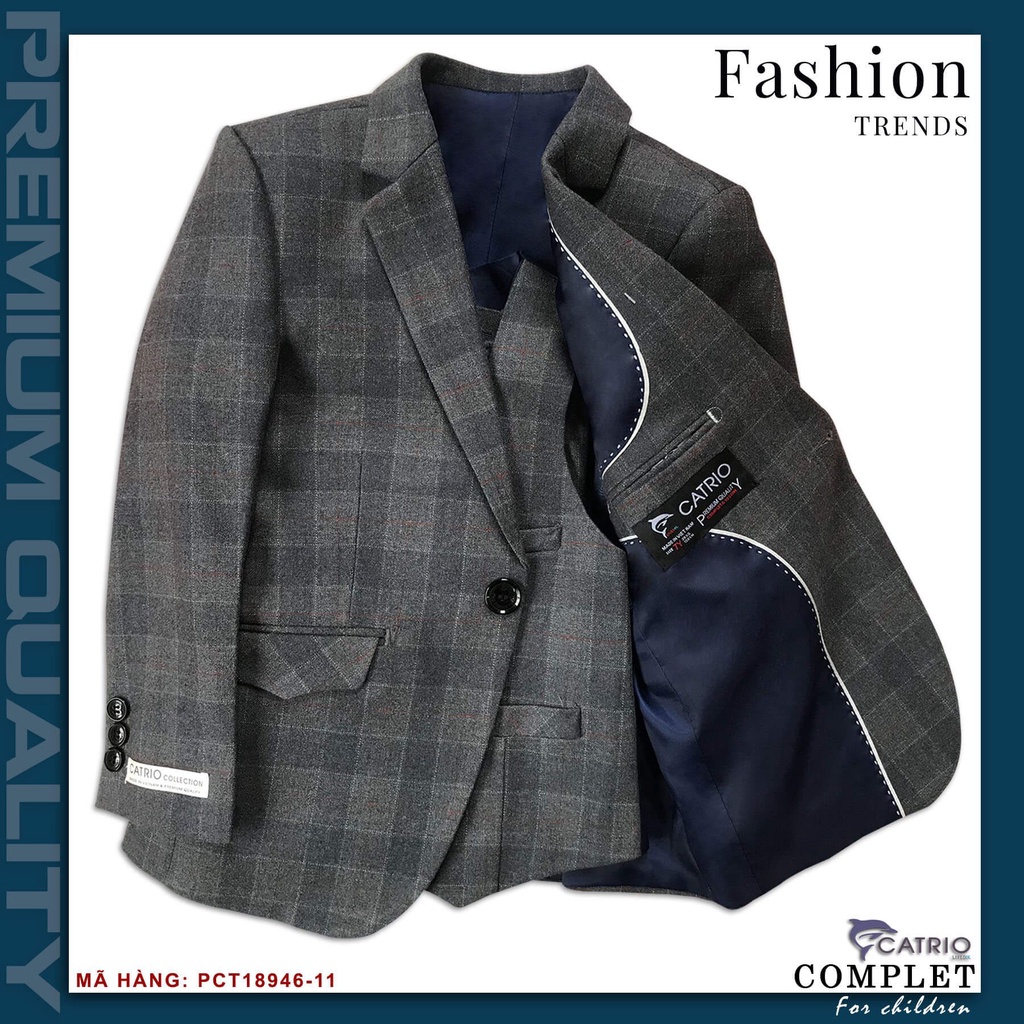 Bộ comple trẻ em 3 chi tiết cao cấp, bộ com lê bé trai Catrio PCT18946/11. Bộ vest, set vét đẹp cho bé sinh nhật,