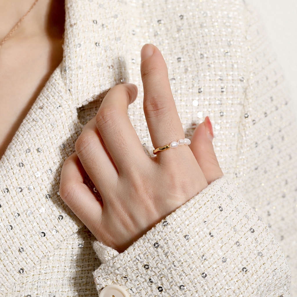 Nhẫn SEAGLOCA phối ngọc trai phong cách Hàn Quốc sang trọng