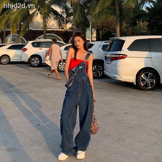 Quần yếm Mujinlu vải denim mỏng dáng rộng lưng cao phong cách mùa hè Hàn Quốc cổ điển năng động dành cho nữ