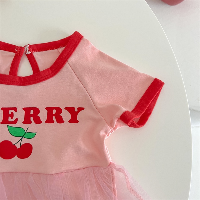 Bộ Áo Thun + Chân Váy Họa Tiết cherry Dễ Thương Thời Trang Mùa Hè 2022 Cho Bé Gái