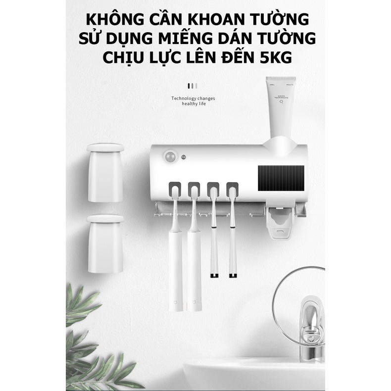 Giá treo bàn chải khử trùng bằng tia cực tím kèm bộ nhả kem đánh răng tiện lợi HD00024